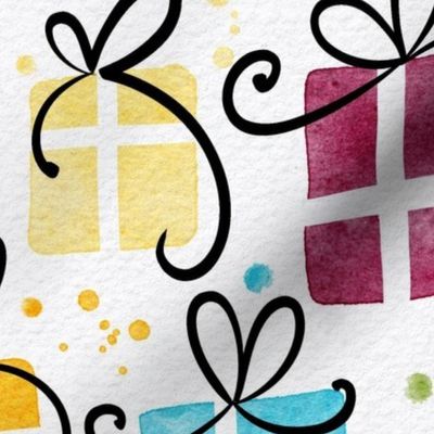 xmas gift - watercolor bohemian gift box - christmas wallpaper and fabric
