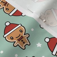 Cute Gingerbread Man - kawaii style Christmas - mint - LAD23