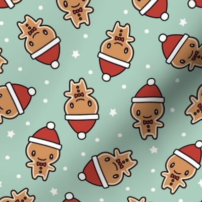 Cute Gingerbread Man - kawaii style Christmas - mint - LAD23