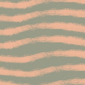 Coastal Chic Wavy Horizontal Stripes |  sage green & peach | sand & sea/light and shadow | jumbo