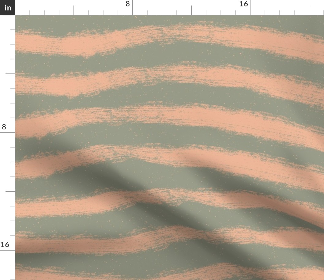 Coastal Chic Wavy Horizontal Stripes |  sage green & peach | sand & sea/light and shadow | jumbo