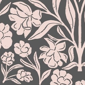 Canadian Dogwood in Dark Gray | Small Version | Bohemian Style Pattern in the Woodlands