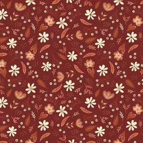 Cute cartoon flowers on chocolate brown, great for girls apparel