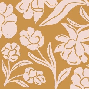 Canadian Dogwood in Mustard | Medium Version | Bohemian Style Pattern in the Woodlands