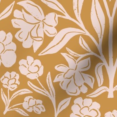 Canadian Dogwood in Mustard | Small Version | Bohemian Style Pattern in the Woodlands