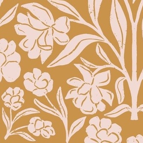Canadian Dogwood in Mustard | Small Version | Bohemian Style Pattern in the Woodlands