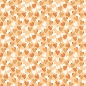 Valentine love hearts in brown, tan and cream on peach - SMALL SCALE