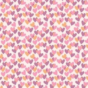 Valentine love hearts in pink, purple and orange on cream - SMALL SCALE