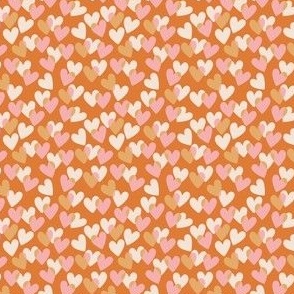 Valentine love hearts in cream, pink and tan on rust orange - SMALL SCALE