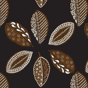 Medium Scale. Brown Painted Leaves on a Black Background. 