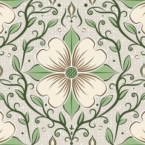 Lg. Dogwood Flowers Tan Background  Floral - Large Scale 