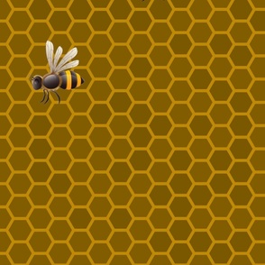 Large Golden Honey Honeycomb Bee Hive Geometric Hexagonal Design with Bees