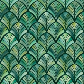 Scalloped Rich Green Textured Tiles 
