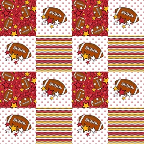 Bigger Patchwork 6" Squares Team Spirit Football Stars Stipes in Kansas City Chiefs Colors Red and Yellow Gold for Cheater Quilt or Blanket