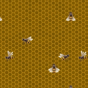 Small Golden Honey Honeycomb  Bee Hive Geometric Hexagonal Design with Bees