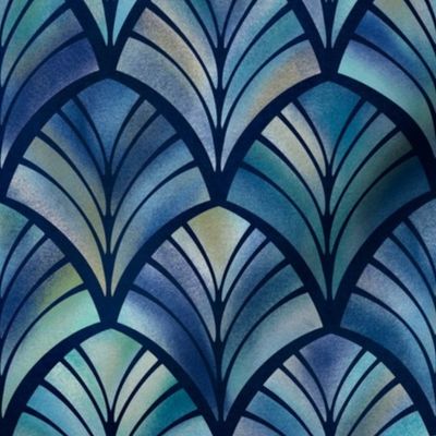 Scalloped Deep Ocean Blue Textured Tiles 