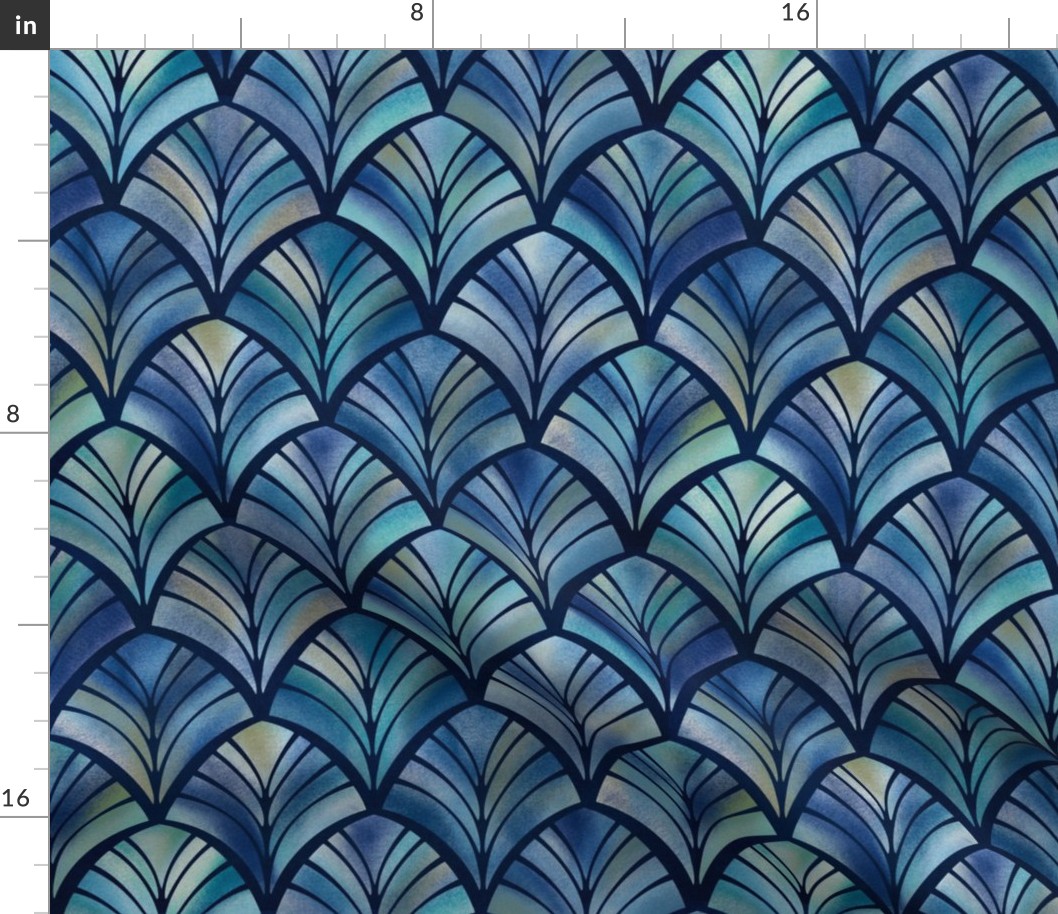 Scalloped Deep Ocean Blue Textured Tiles 