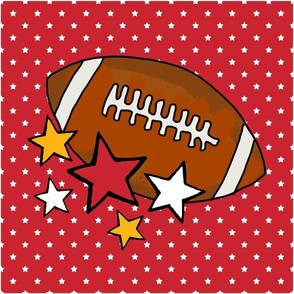 18x18 Panel Team Spirit Football and Stars in Kansas City Chiefs Colors Red and Yellow Gold for DIY Throw Pillow Cushion Cover or Tote Bag
