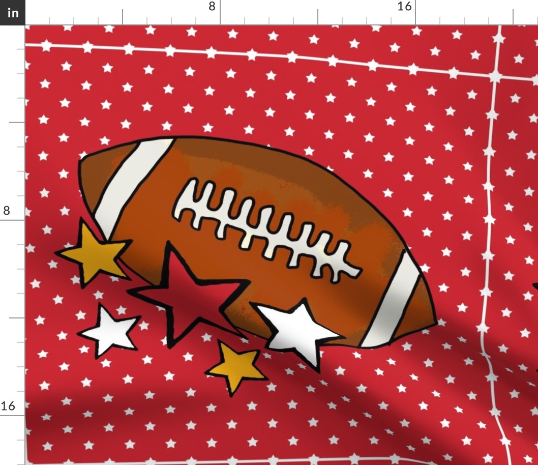 18x18 Panel Team Spirit Football and Stars in Kansas City Chiefs Colors Red and Yellow Gold for DIY Throw Pillow Cushion Cover or Tote Bag
