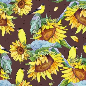 autumn sunflowers and birds
