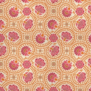 swirling fantasy floral-non directional-orange and pink- small scale