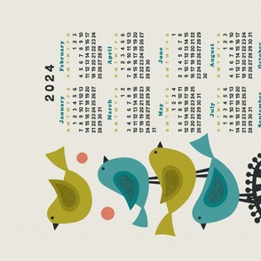 2024 calendar - retro birds