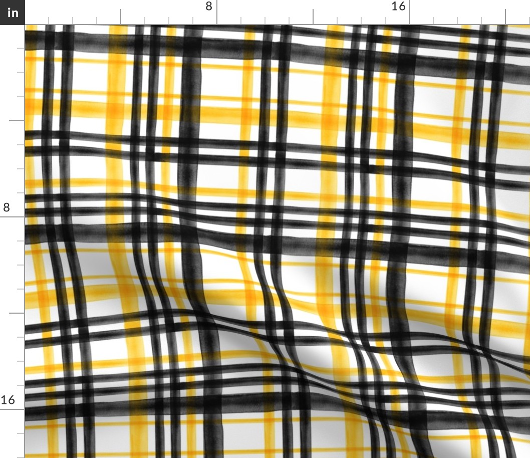 (large scale) Black and Gold Watercolor plaid - LAD23