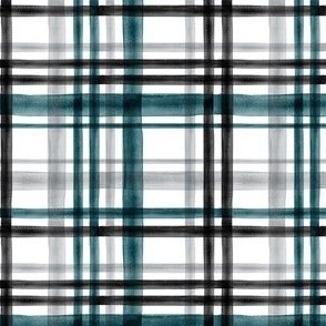 (med scale) Teal, black & grey Watercolor plaid - LAD23