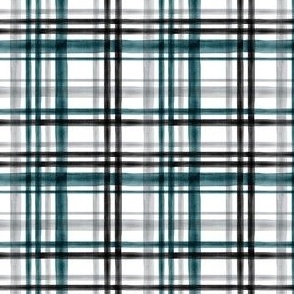 (small scale) Teal, black & grey Watercolor plaid - LAD23