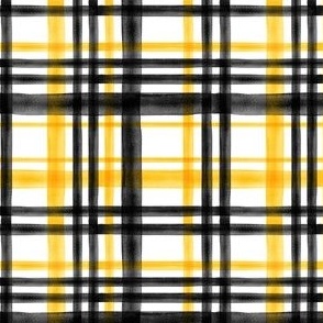 (med scale) Black and Gold Watercolor plaid - LAD23
