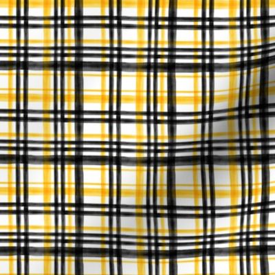 (small scale) Black and Gold Watercolor plaid - LAD23