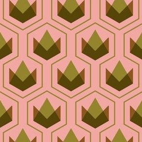 2" Motif Small / Pineapplecomb / Khaki Green on Pink (d)