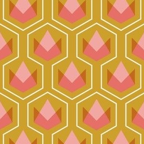 2" Motif Small / Pineapplecomb / Pink on Yellow Ochre (c)