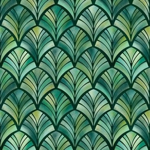 Scalloped Rich Green Textured Tiles (Small Scale)