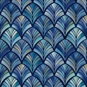 Scalloped Deep Ocean Blue Textured Tiles (Small Scale)