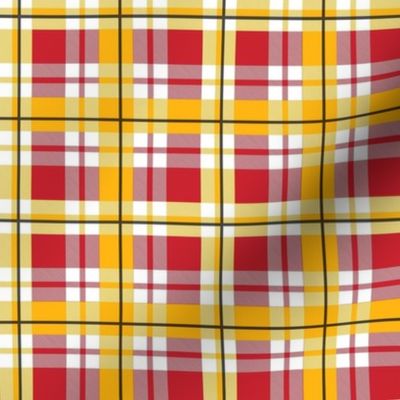 Smaller Scale Team Spirit Football Plaid in Kansas City Chiefs Colors Red and Yellow Gold