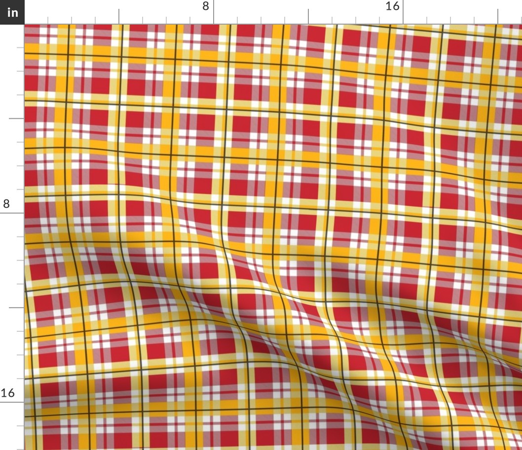 Smaller Scale Team Spirit Football Plaid in Kansas City Chiefs Colors Red and Yellow Gold