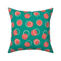 Modern Boho Geometric Circle Teal and Coral Polka Dots