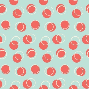 Modern Boho Geometric Circle Coral and Light Blue Polka Dots