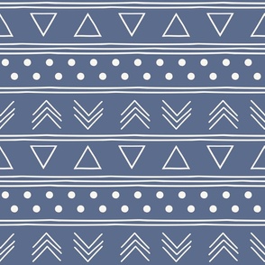 African Mudcloth Blue Modern Geometric 