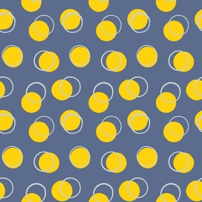 Modern Boho Geometric Circle Blue and Yellow Polka Dots