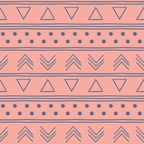 African Mudcloth Pink and Blue Modern Geometric 