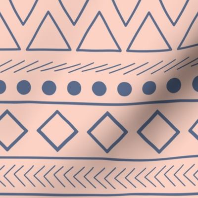 African Mudcloth Pink and Blue Modern Geometric 