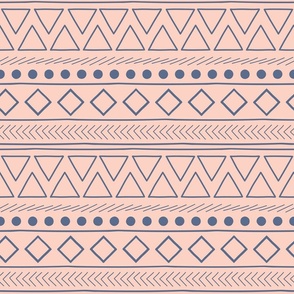 African Mudcloth Pink and Blue Modern Geometric 