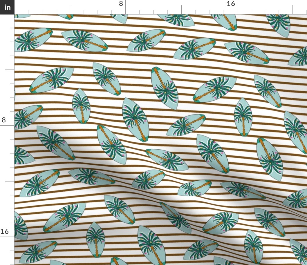 Tropical Christmas // x-mas Palmtree // blue Surfboard on brown Stripes (medium)
