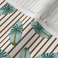 Tropical Christmas // x-mas Palmtree // blue Surfboard on brown Stripes (small)