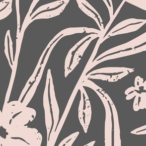 Canadian Meadow in Dark Gray | Large Version | Bohemian Style Pattern in the Woodlands
