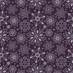 Winter Snowflakes - Deep Purple / Gray 