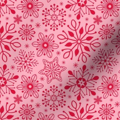 Winter Snowflakes -  Pink / Crimson 
