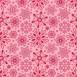 Winter Snowflakes -  Pink / Crimson 